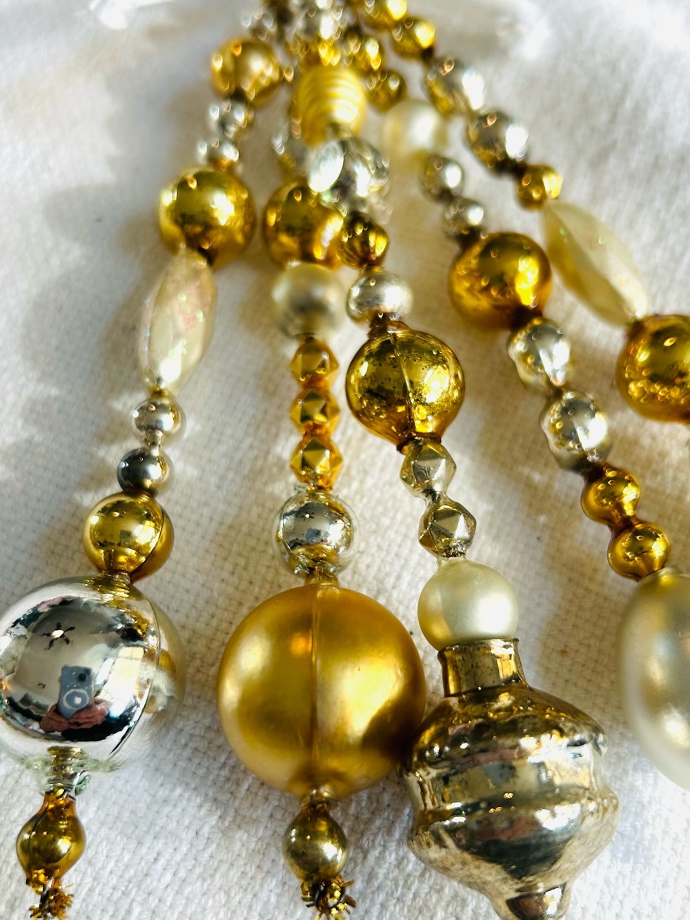 Vintage repurposed mercury glass garland bead icicle holiday Christmas ornaments - Picture 2 of 6